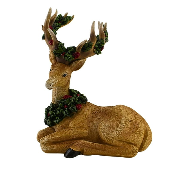 Roman 10.50In Deer With Holly Garland, Polyresin, Antlers Berries 137040