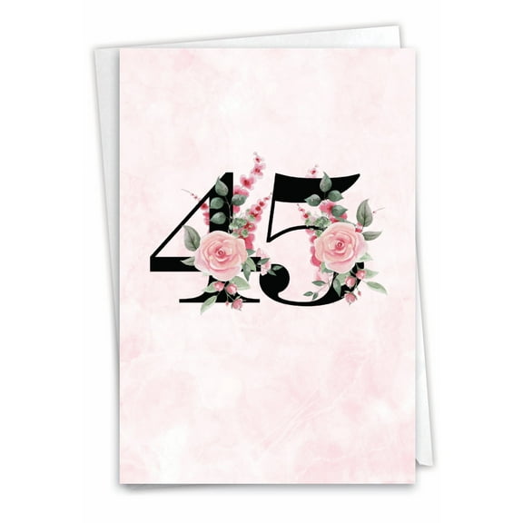 NobleWorks 45th Milestone Birthday Greeting Card with 5 x 7 Inch Envelope (1 Card) Floral Age 45 C10050MBG