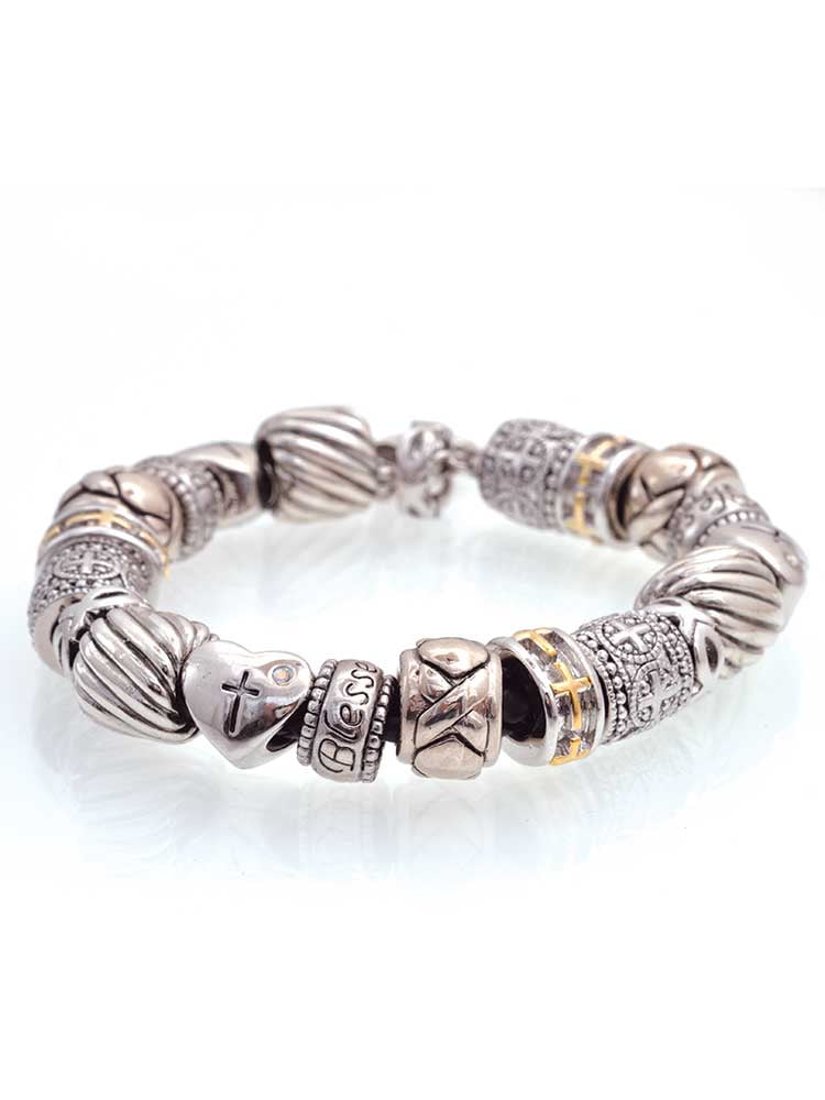 Silvertone Equestrian Horse Silver Tone Christian Bead Bracelet