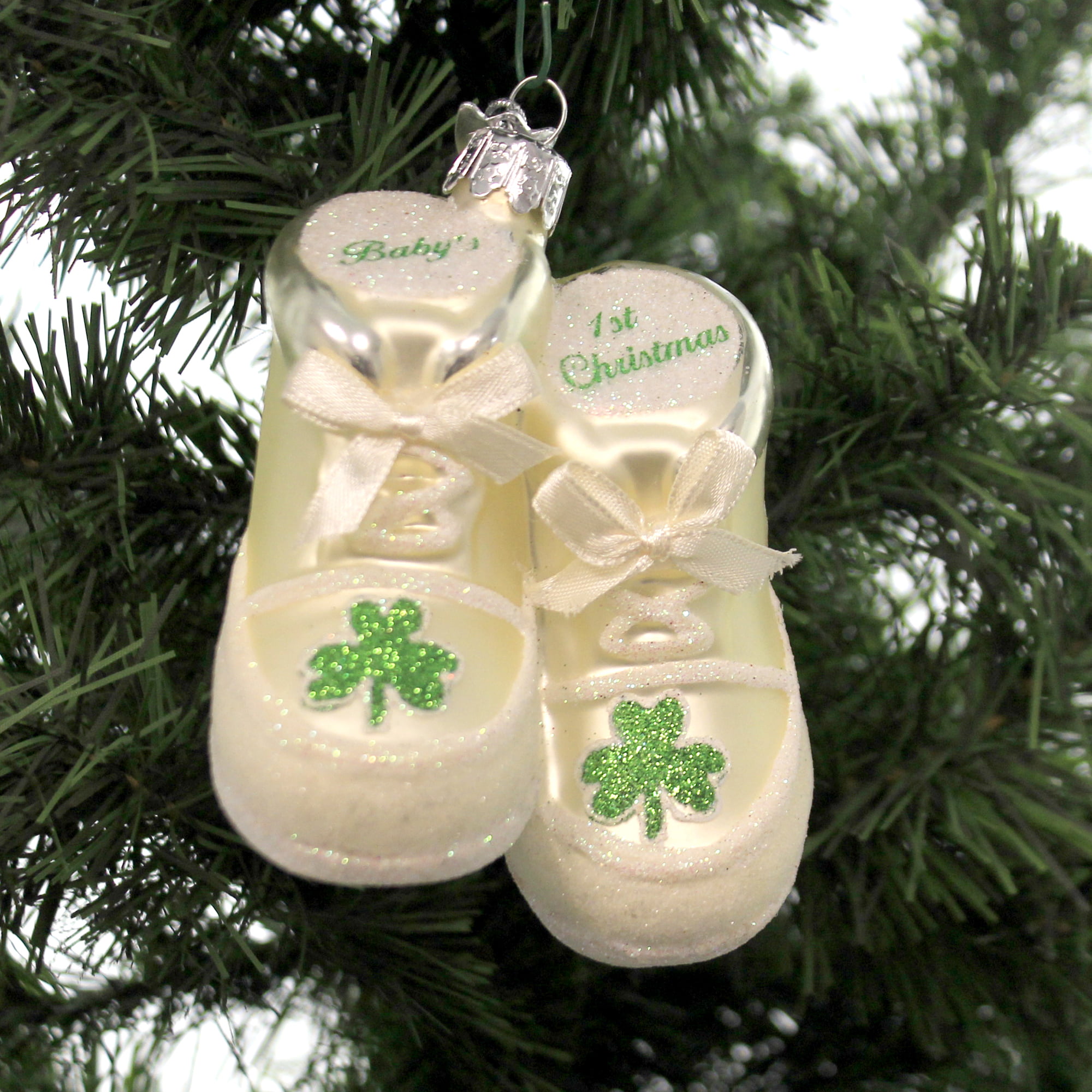 NB0828 Noble Gems Irish Baby Shoes 1st Glass Christmas Ornament Decoration Lucky 