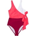 thumbnail image 2 of Women's One Piece Swimsuit Wrap Color Block Tie Side Bathing Suit, Red XL, 2 of 3