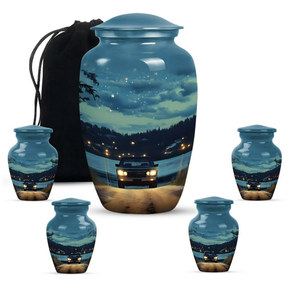 KARYLIZ Car Urns For Human Ashes Adult Man - Funeral Urns For Adult Ashes Women - Set Of 5, 10 Inch & 3 Inch - Cremation Urn Human Ashes - Classical Car Funeral Ashes Holder