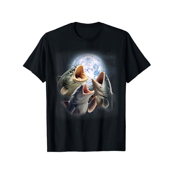 Three Catfish Howling at the Moon Funny Fishing Lover Design Unisex T-Shirt G110, up to Size 5XL