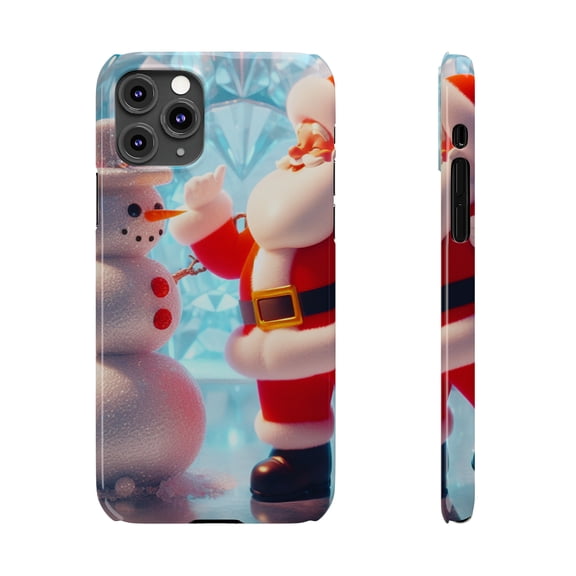 Santa and Frosty Christmas Tree Apple iPhone Cases Slim Fit Glossy Finish
