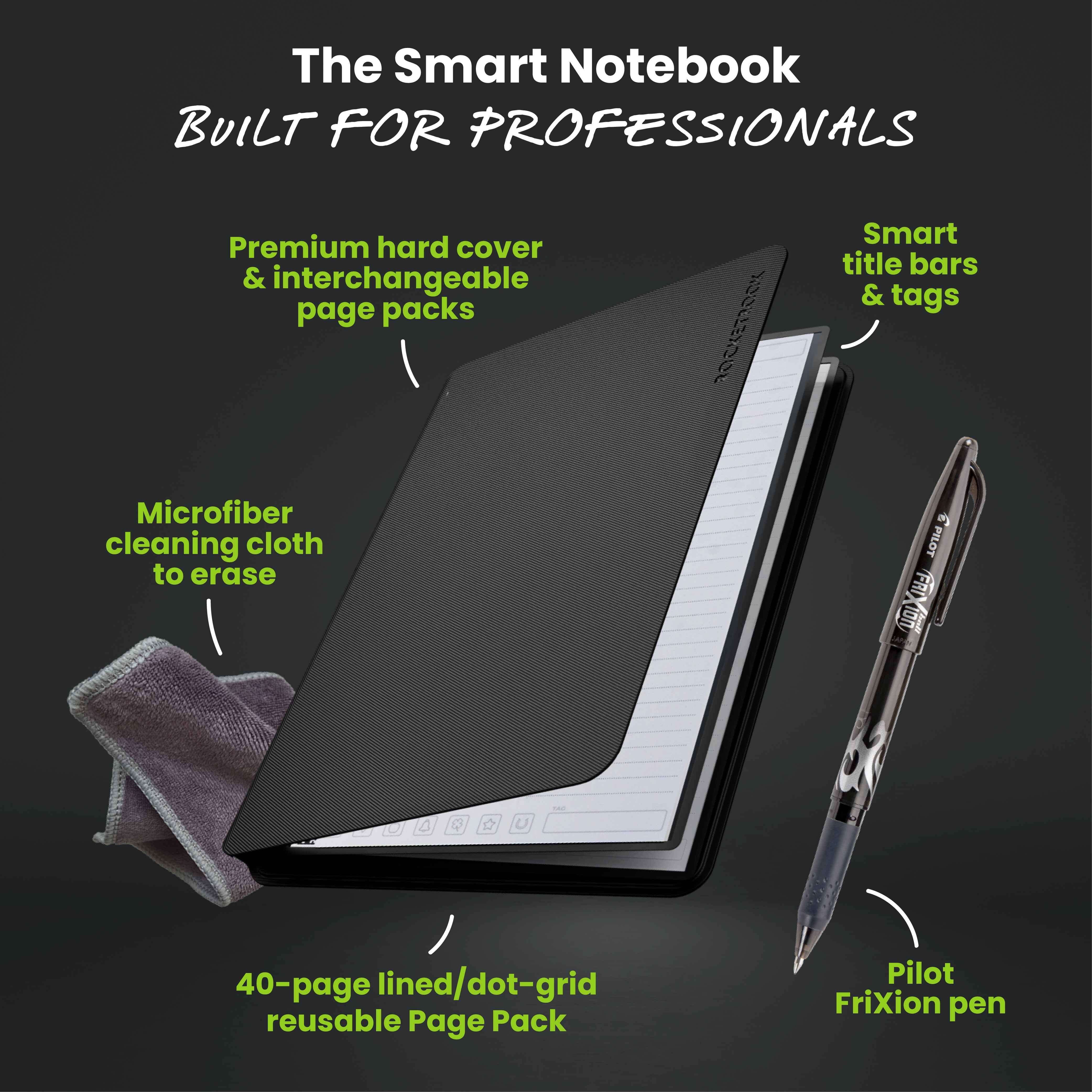 Rocketbook Smart Reusable Pro Notebook - Work and Business - Executive Size Black