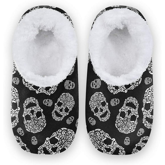 Day of The Dead Sugar Skull Slippers for Women, Womens House Slippers Indoor Slipper Socks House Shoes Bedroom Socks Shoe