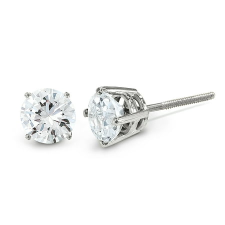 14K White Gold Diamond Round Screw Back Stud Earrings (0.05 CTTW, G-I Color, SI3-I1 (Best Color And Clarity For Diamond Stud Earrings)