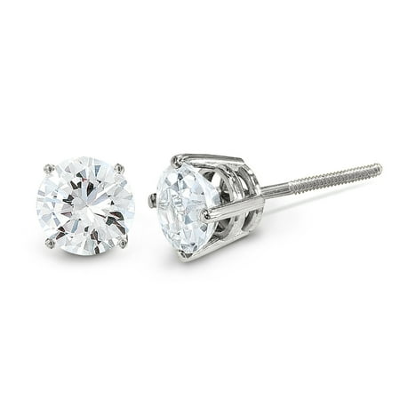 Diamond Screw Back Earrings 14K White Gold Diamond Round Screw Back Stud Earrings (0.05 CTTW, G-I Color, SI3-I1 Clarity) ()