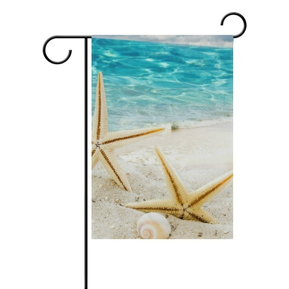 POPCreation Starfish On White Sand Polyester Garden Flag Outdoor Flag Home Party Garden Decor 28x40 inches