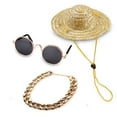 thumbnail image 2 of Clearance Sale! Cat Sunglasses Gold Chain Straw Hat Costume Decorations UV Protection Classic Retro Puppy Sunglasses Necklace Straw Hat Photo Props Pet Fashion Accessory Set of 3, 2 of 6