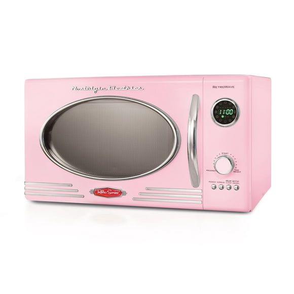 Nostalgia Four à Micro-Ondes Rétro de Comptoir, 0,9 Pi3 800 Watts avec Affichage Numérique DEL, Verrouillage pour Enfants, Intérieur Facile à Nettoyer, Pi3, Rose