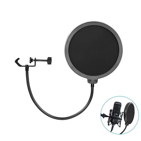 OZS Microphone Pop Filter Dual Layered Pop Shield with Flexible 360°Gooseneck Clip Stabilization Arm