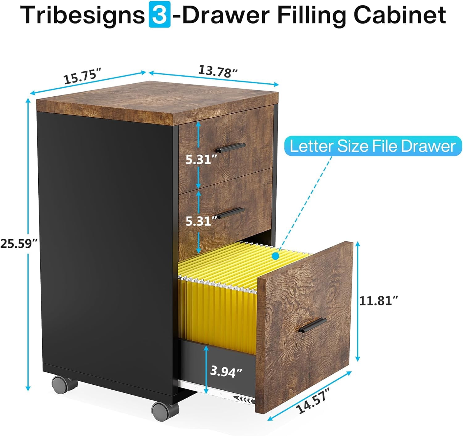 Tribesigns 83" L-Shaped Executive Desk, Large Office Desk with 3-Drawer Mobile File Cabinet, Industrial Corner Computer Desk with Storage Drawers for Home Office, Rustic Brown