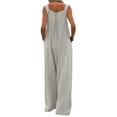thumbnail image 4 of Women Cotton Linen Jumpsuit Wide Leg Suspender Bib Overalls Summer Vacation Beach Loose Romper, 4 of 6