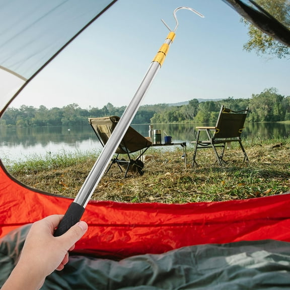 Niceauty Durability Telescoping Rod with Hook RV Awning Hook Multi Stainless Steel 1Set for Outdoor Adventures