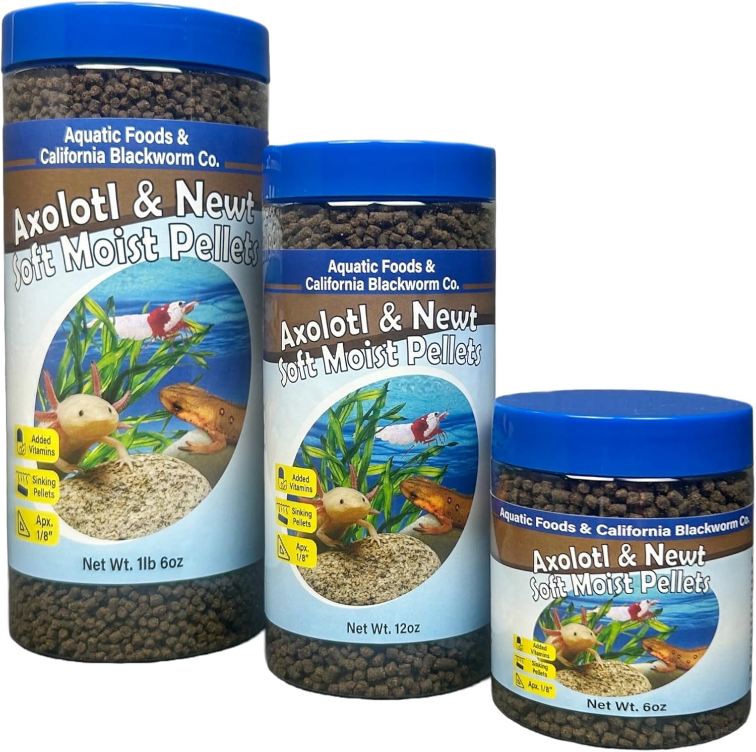 Axolotl Food 1/8" Soft Moist Sinking Pellets for Juvenile Axolotl, Snails, Shrimp, ALL Bottom Fish, Blackworm Pellets Included 1-lb 6oz Canister