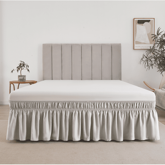 ERDOUY 1 Piece Silvery Ruffled Wrap Around Elastic Bed Skirt, Twin Size 39×75" Mattress Fit with 15" Drop, Soft Dust-Proof Bedding Skirt for Bedroom Decor