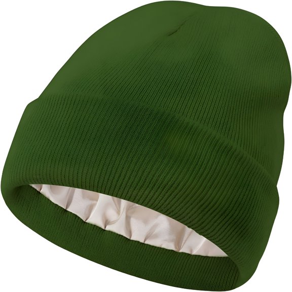 TELOLY Women Satin Lined Knit Beanie Hat Winter Hats for Women Men Silk Lining Soft Slouchy Warm Cuffed Beanie Hat (Green)