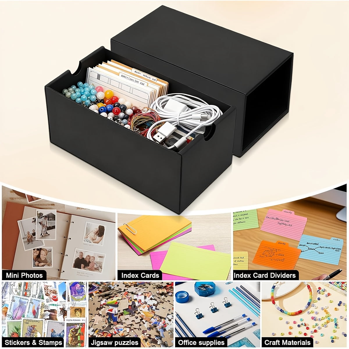 4Pack Index Card Holder with 140 Card Dividers, Total Hold 4000 Cards Index Card Box, Flash Card Holder, Index Cards Case, for Note Card Organizer, Black Index Card Storage Box for Notecard Recipe