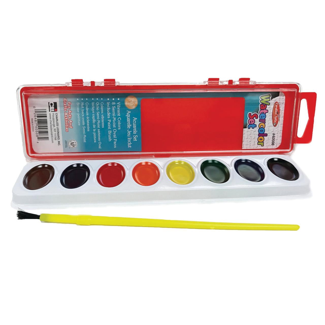 Charles Leonard Semi-Moist Watercolor Paint Set, 8-Color Oval Pan w/Brush, 36 Sets
