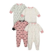 Onesies Brand Baby Girls' 4-Pack Sleep 'N Play Footies Multi Pack, Bunny Pink, 6-9 Months