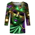 thumbnail image 5 of QATAINLAV Mardi Gras Shirts for Women 3/4 Sleeve Mask Graphic Blouse Carnival Themed Tees Party 3D Print Tops Funny Gifts Parade Tshirt Multicolor XXL, 5 of 6