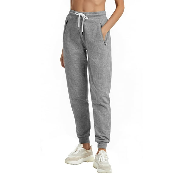 PULI Women's Cargo Pants Cotton Sweatpants with Zipper Pocket(Dark Grey M)
