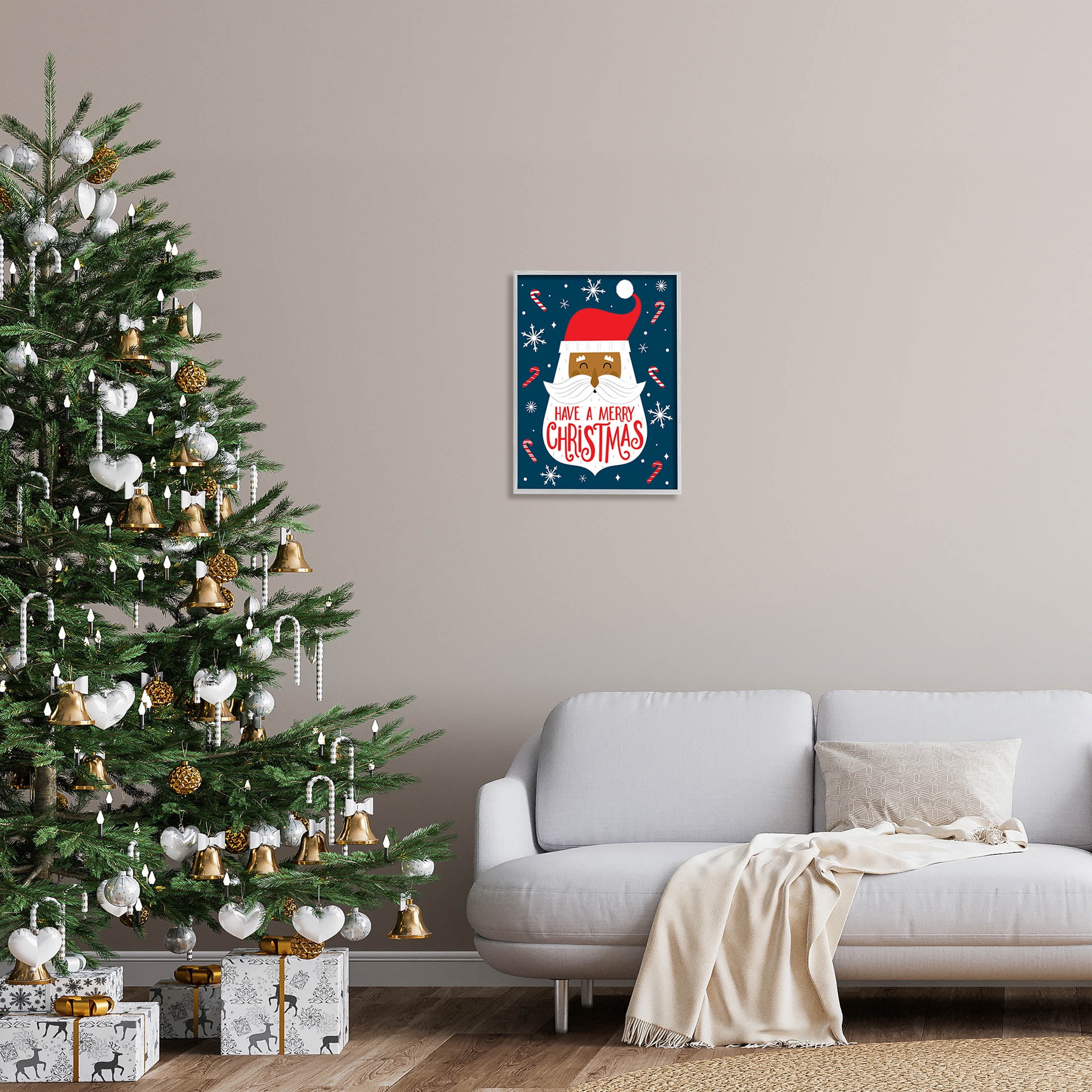 Have Merry Christmas Patterned Santa Holiday Graphic Art Gray Framed Art Print Wall Art