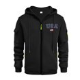 thumbnail image 2 of Men's Flag Print Zip Up Hoodie with Arm Pocket, Casual Cardigan Style Sweatshirt, Large Size Fleece Jacket for Memorial Day, Christmas, Outdoor and Lounge,Black,L, 2 of 5