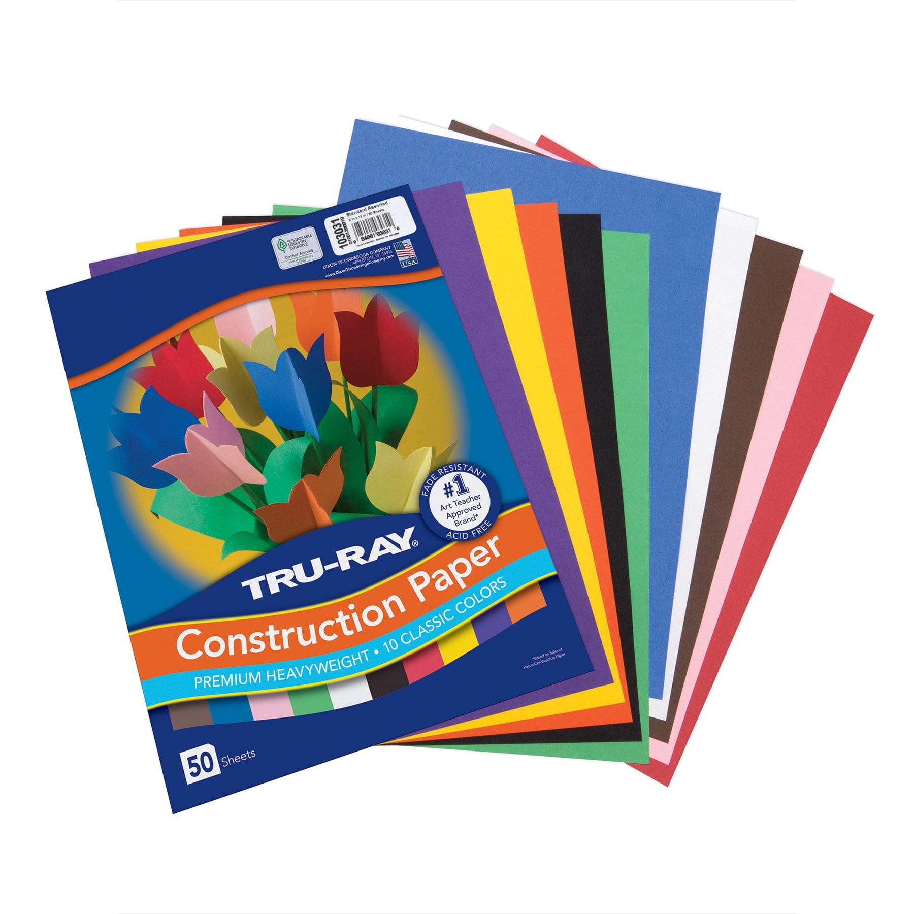 Tru-Ray Construction Paper Classic Assortment, Heavyweight, 10 Classic Colors, 9" x 12", 50 Sheets Per Pack, 5 Packs