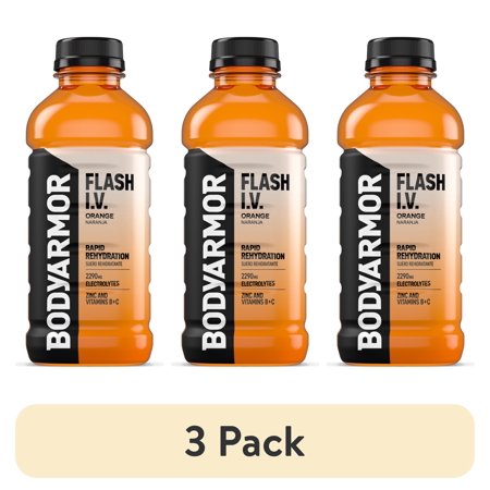 (3 pack) BODYARMOR Flash I.V. Orange Electrolyte Sports Drink Bottle, 20 fl oz