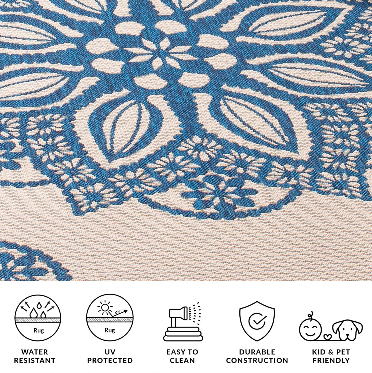 Safavieh Courtyard Millicent Medallion Indoor/Outdoor Area Rug, Beige/Navy, 6'7" x 9'6"