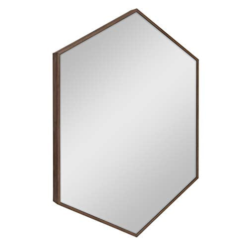 Kate and Laurel Rhodes Miroir Mural Hexagonal Mi-Siècle Moderne, Brun Noyer, 31x22 Pouces