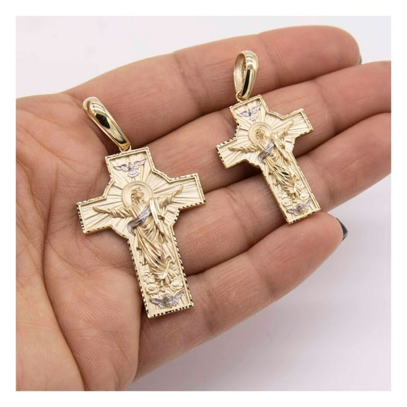 Diamond-Cut Textured Crucifix Cross Unisex Adult Pendant 10K Two-Tone Gold, 5.37 Gr - GOLDUM NYC
