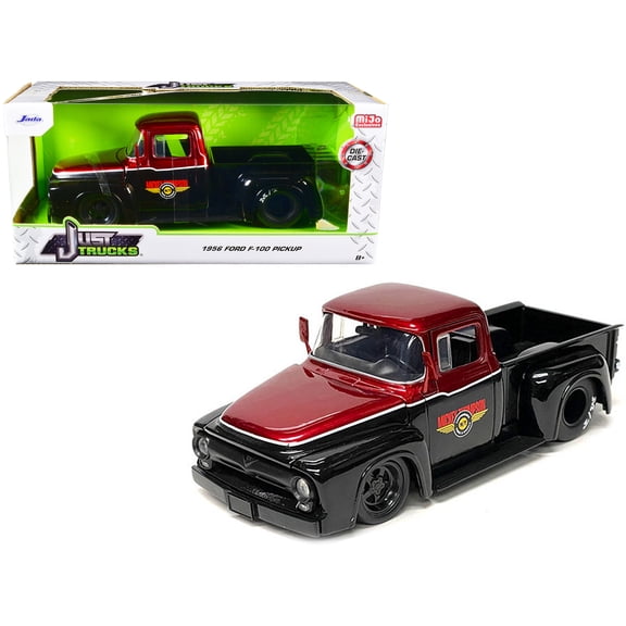 1956 Ford F-100 Pickup Truck "Mickey Thompson Performance Tires & Wheels" Black and Red Metallic "Just Trucks" Series 1/24 Diecast Model Car by Jada