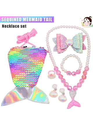 Kids Jewelry Kits New Necklace Set Cute Cartoon Sequin Mermaid Bracelet  Ring Earrings Hair Clips Set Party Favors Gift For Toddler Princess Jewelry  Dr