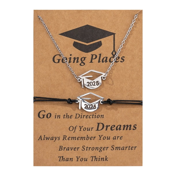 Mortarboard graduación ajustable pulsera de cuerda cadena colgante collar con tarjeta significativa para graduado