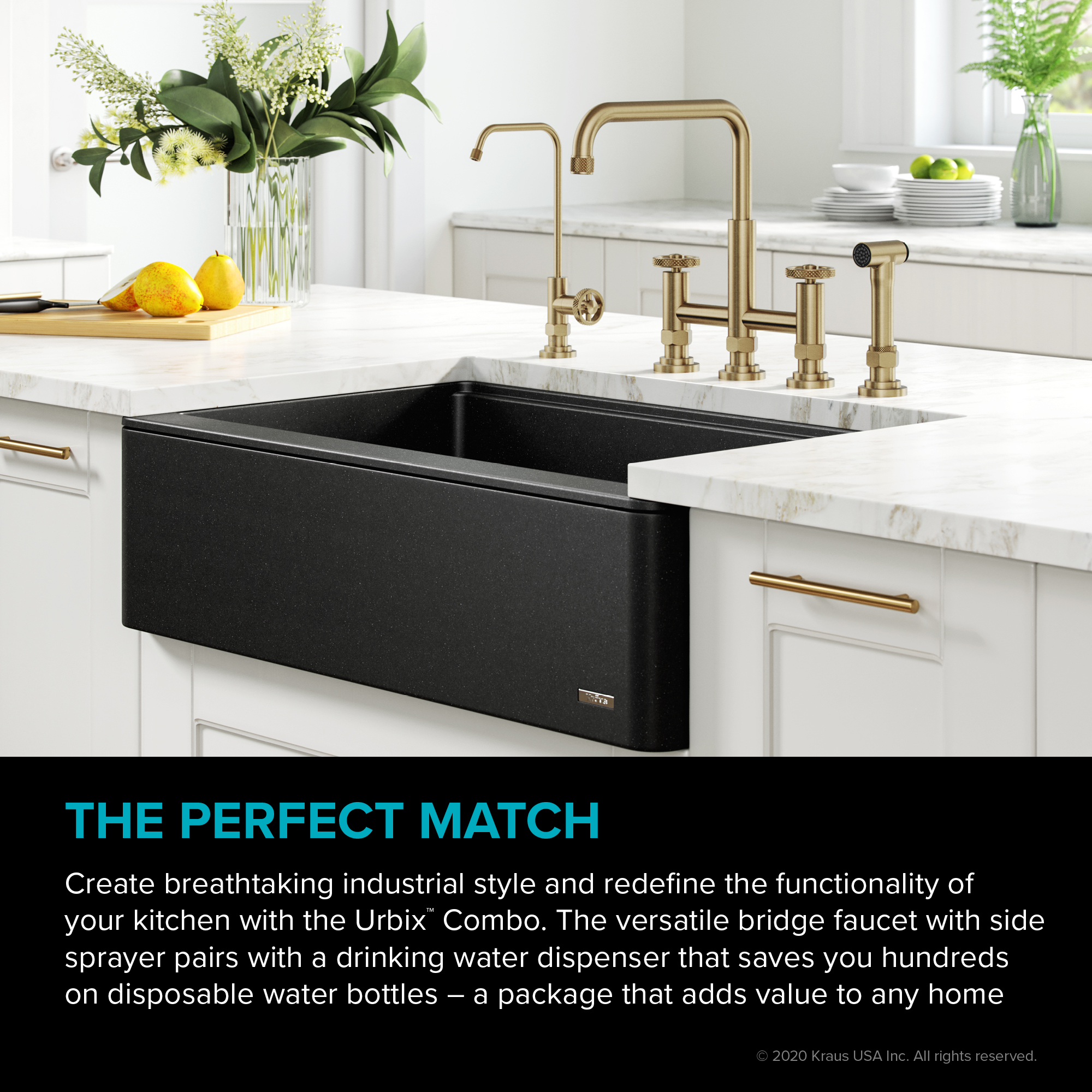KRAUS Urbix™ Industrial Bridge Kitchen Faucet and Water Filter Faucet Combo in Brushed Gold - image 4 of 12