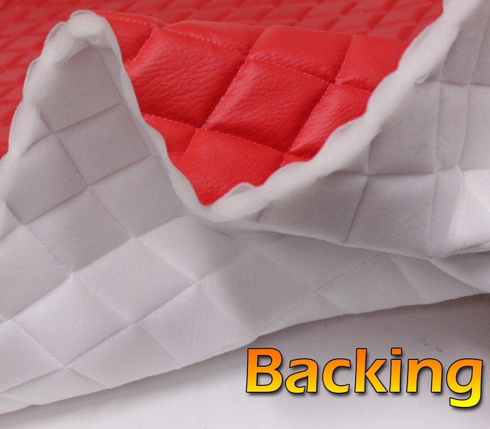 Quilted Vinyl Padded Upholstery Fabric w 3/8" Foam Backing Pebble Grain 2"x3" Diamond /52" Wide/Continuous Yard/ Vehicle Restoration, Costume Jacket Material, Quilted Backdrop, Stain Resistant (Red)