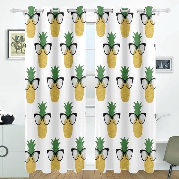 POPCreation Pineapples With Sunglasses Window Curtain Blackout Curtains Darkening Thermal Blind Curtain for Bedroom Living Room,2 Panel (52Wx84L Inches)