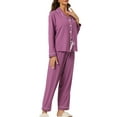 thumbnail image 4 of INSPIRE CHIC Women's Mother's Day Sleepwear Pajamas Modal Button Down Long Sleeves Tops with Pants Loungewear Set L Purple, 4 of 5