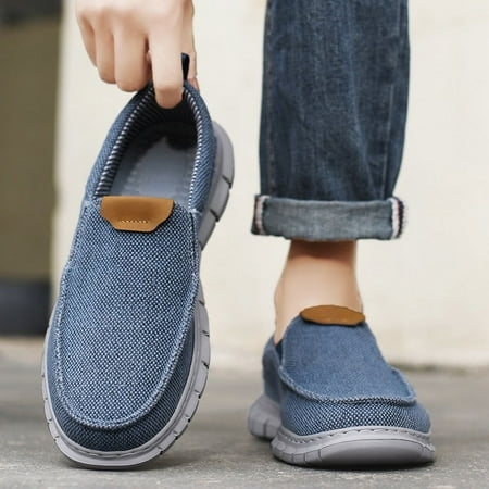 Sneakers Men s Shoes Casual Canvas Loafers Solid Color Slip On Flats Classic Comfortable Large Size Soft Breathable Male Shoes (blue 44)
