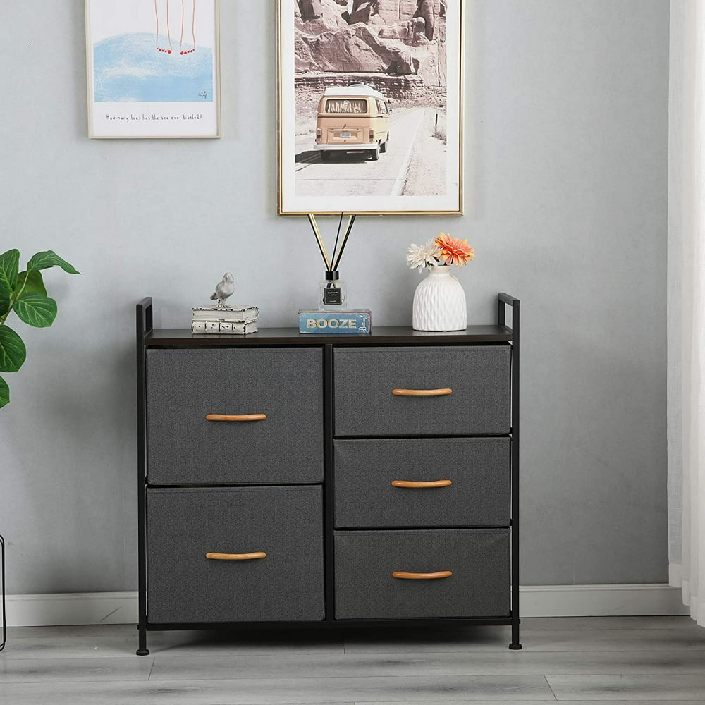 Somdot Dresser with 5 Easy Pull Drawers Wide Fabric Dresser for Bedroom