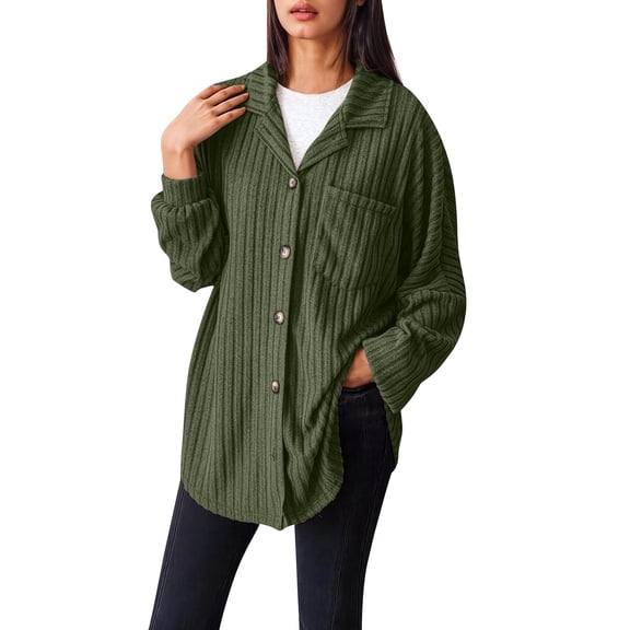 Women's Plus Size Loose Knit Button Up Shirt Casual Comfortable Solid Color Long Sleeve Top Outerwear