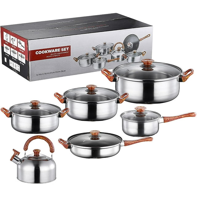 GKYMYZ 12-Piece Stainless Steel Cookware Set, Pots and Pans, Dishwasher Safe, Compatible with All Stovetops