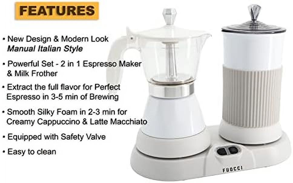 Espresso Maker With Milk Frother; 3 Cups Italian Coffee Maker; Electric Moka Pot And Frother For Cappuccino, Mocha, Latte Macchiato Cuban Coffee Maker Electric Cafeteras Electricas Modernas