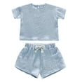 thumbnail image 2 of Bovxnpu Boys Girls Pajamas, Boy's Cotton Short Sleeve T-Shirt and Short Set, Toddler Kids Boys Solid Color T-shirt Fashion Short Sleeve Shorts Set 3 Years, 2 of 9