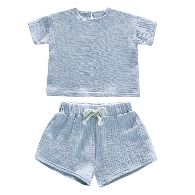 Zpanxa Girls Short Sets Solid Color Short Sleeve Cotton Top and Shorts Set 3 Years