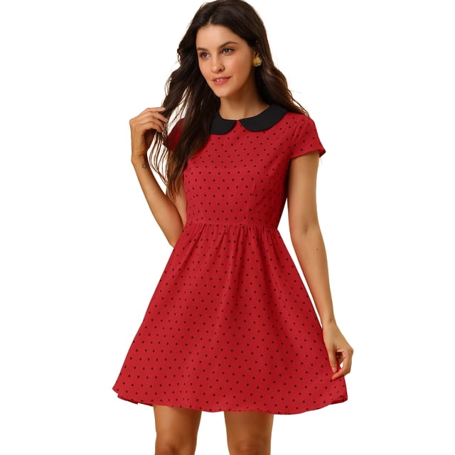 INSPIRE CHIC Women's Doll Collar Above Knee Hidden Zipper Back Dress