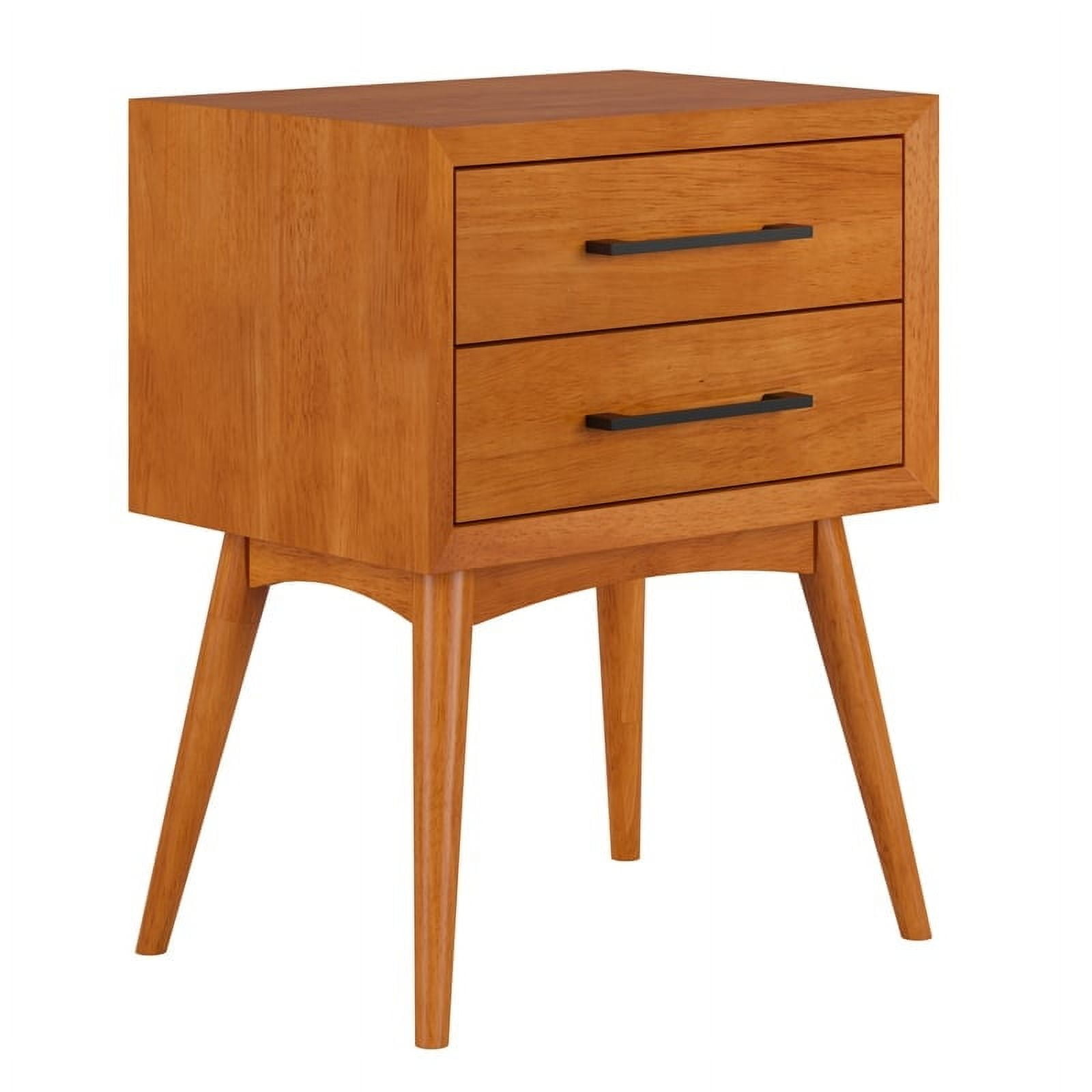 AFI Pasadena Solid Wood Mid-Century Modern Nightstand with 2 Drawers, Light Toffee